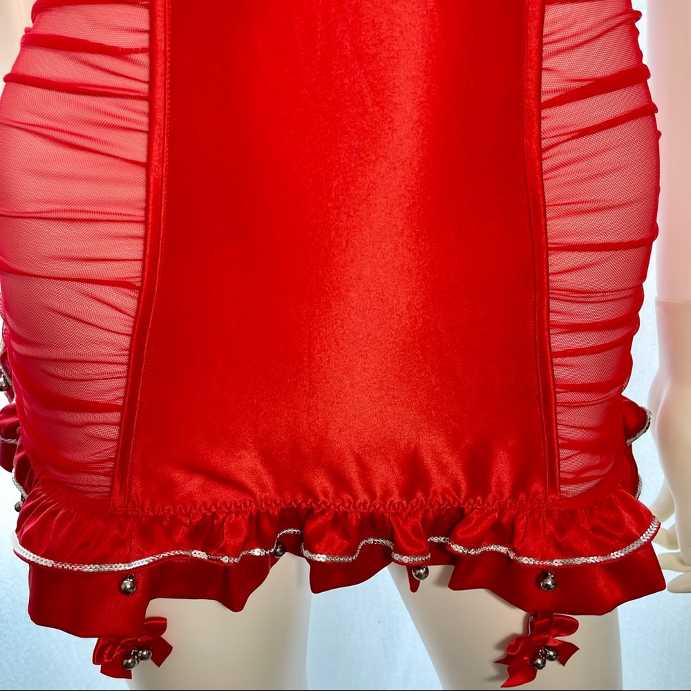 34B VS Victoria’s Secret Red Bow Babydoll Garter jingle bell nightie dress slip - Picture 10 of 16
